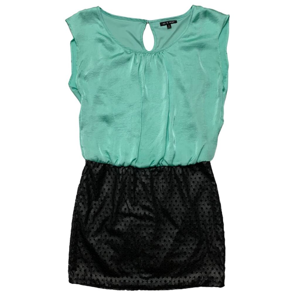 AS U WISH Mint Green Sleeveless Black Faux Leather Skirt Mini Dress Small